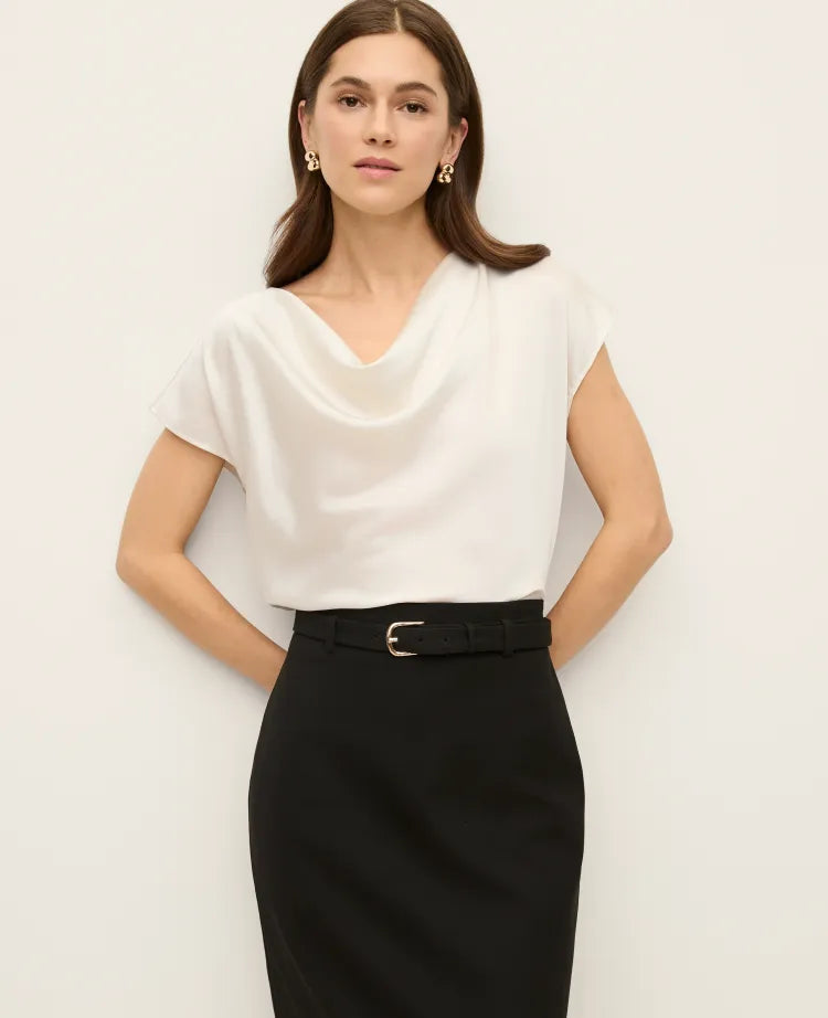 Short Sleeve Cowl Neck Top in Satin