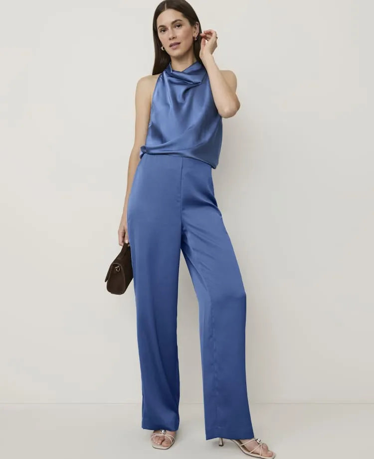 The Side Zip Straight Pant in Satin