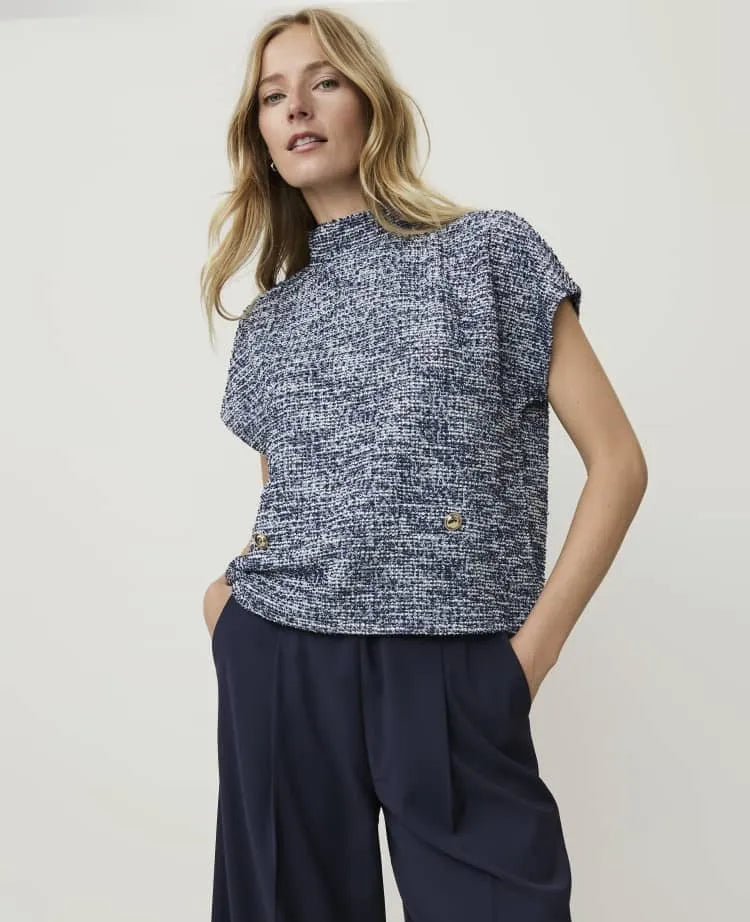 Tweed Mock Neck Top
