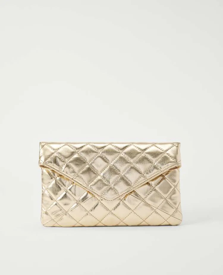 Metallic Quilted Envelope Clutch