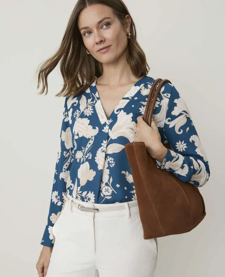 Paisley Mixed Media Pleat Front Top