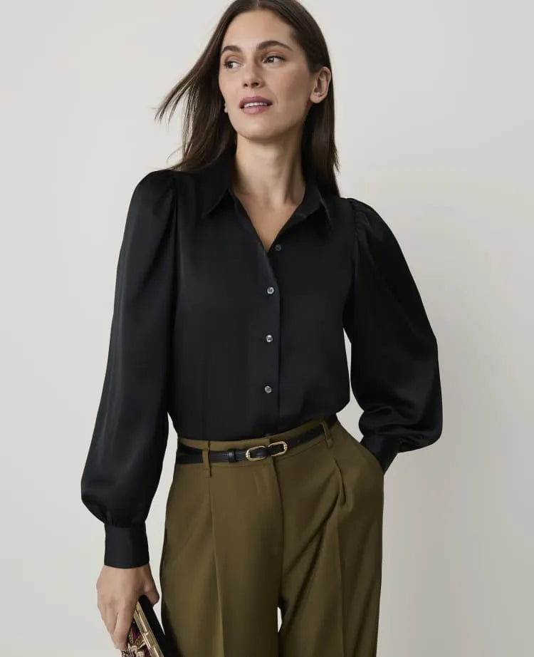 Petite Collared Blouson Sleeve Shirt