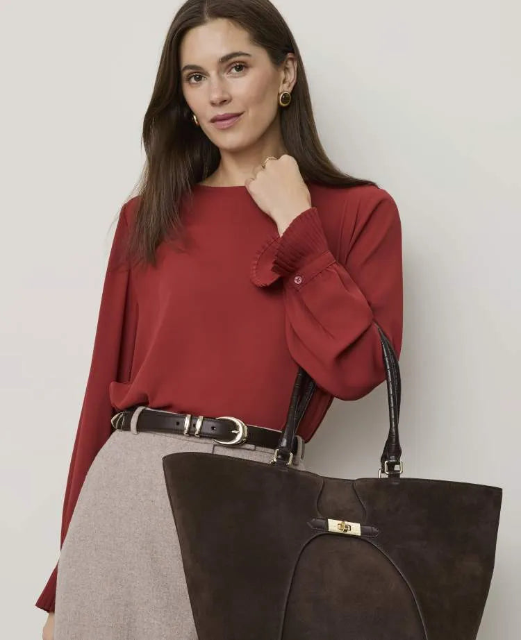 Petite Mixed Media Pleat Cuff Top