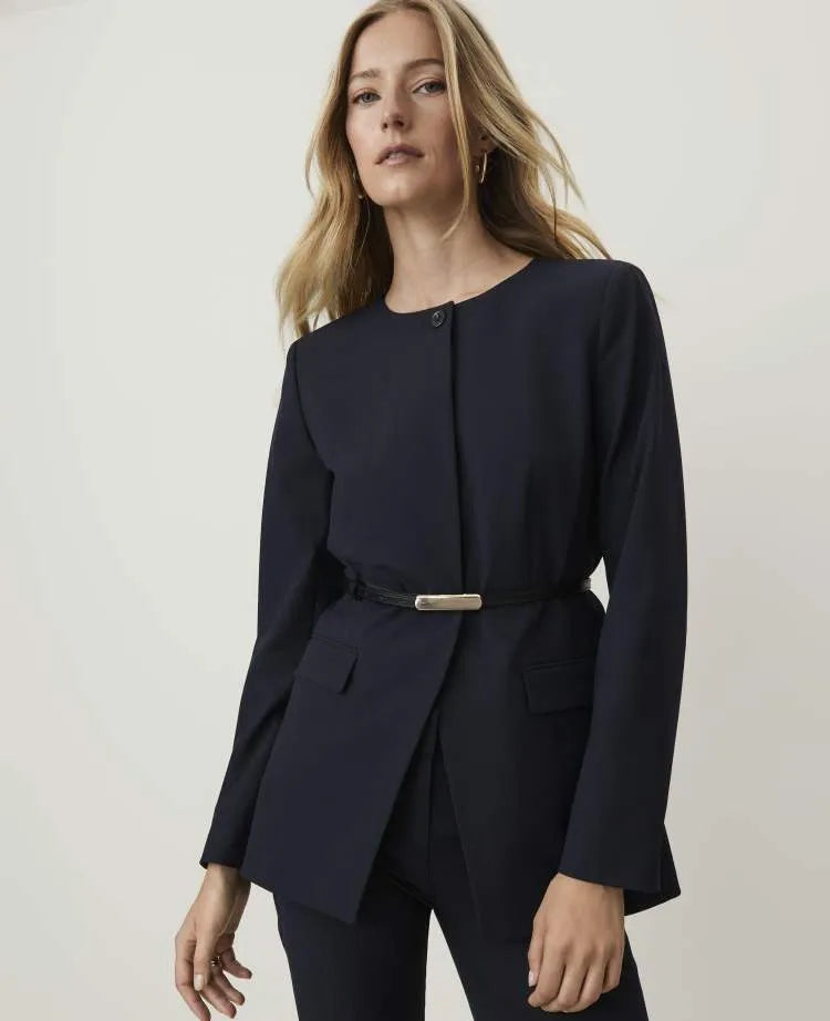 Petite Belted Split Hem Jacket in Seasonless Stretch