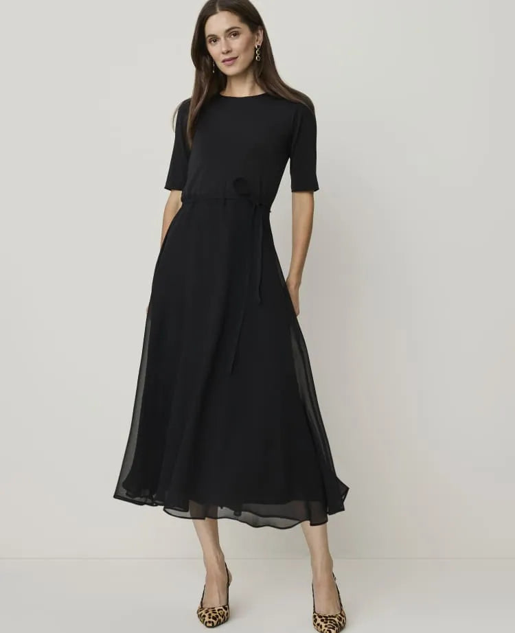 Mixed Media Flare Midi Dress