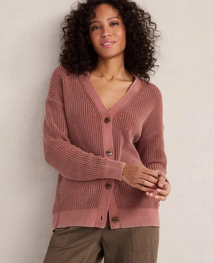 Haven Well Within Garment-Dyed Organic Cotton Shaker Stitch Cardigan