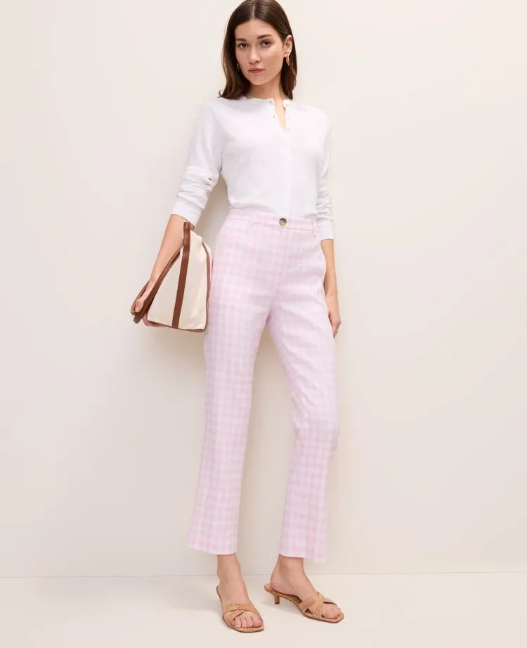 The Tall Slim Crop Pant in Gingham Linen Blend