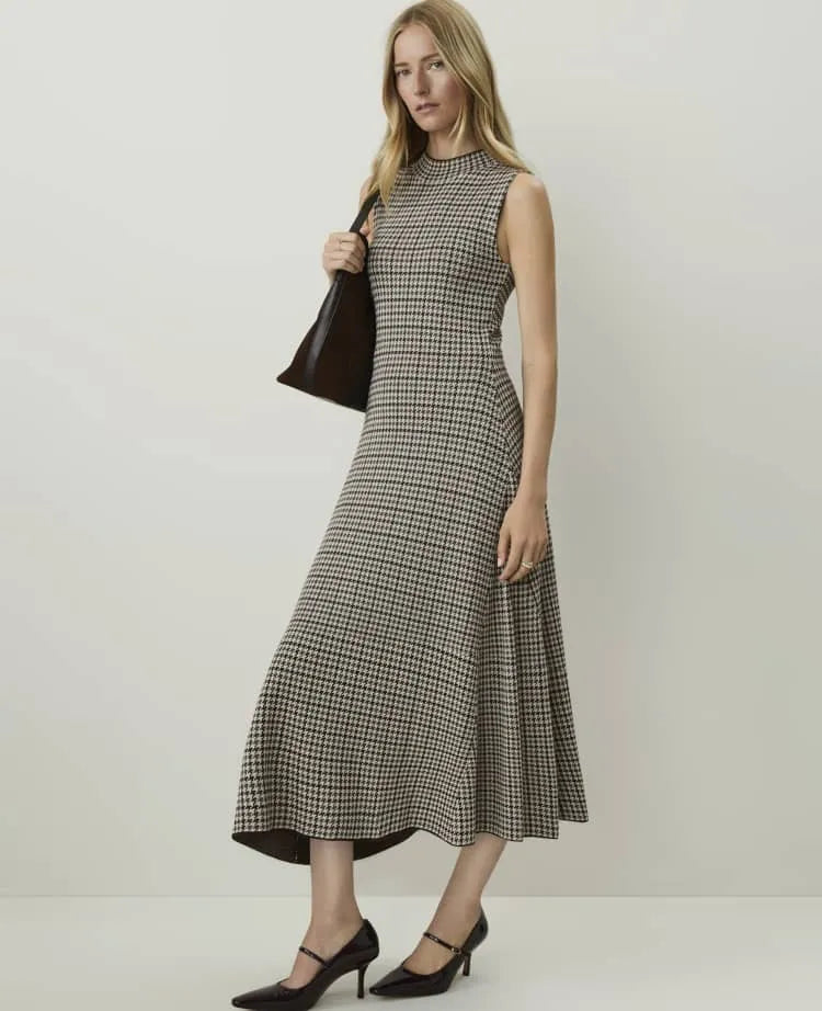 Plaid Mock Neck Sweater Dress