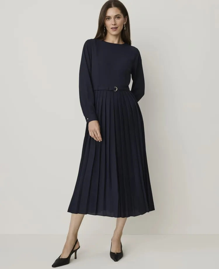 Pleated Flare Midi Dress