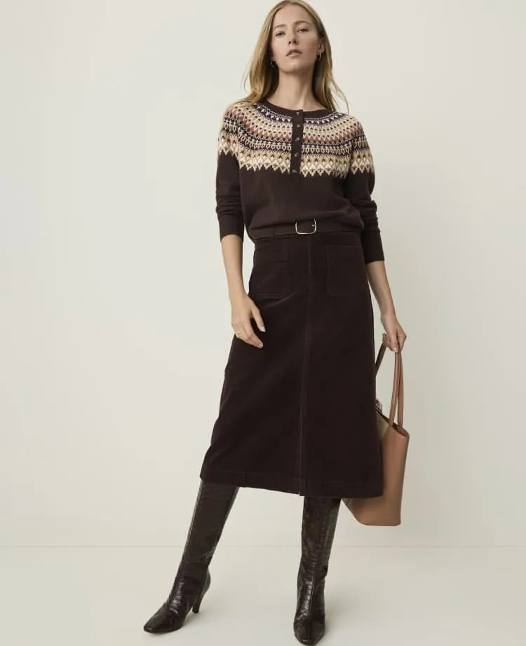 Weekend Patch Pocket Midi Skirt in Corduroy