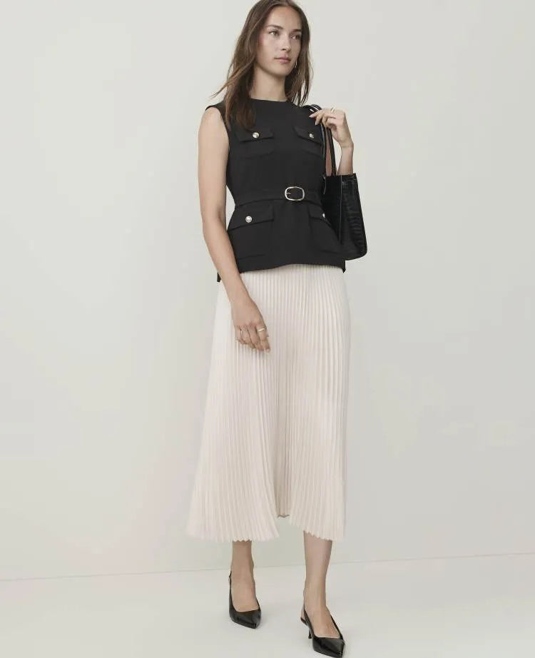 Pleated Crew Neck Midi Dress