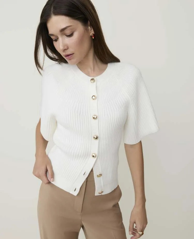 Ribbed Crew Neck Cardigan