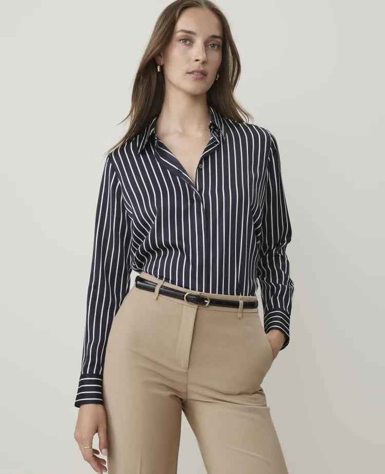 Petite Striped Modern Shirt in Satin