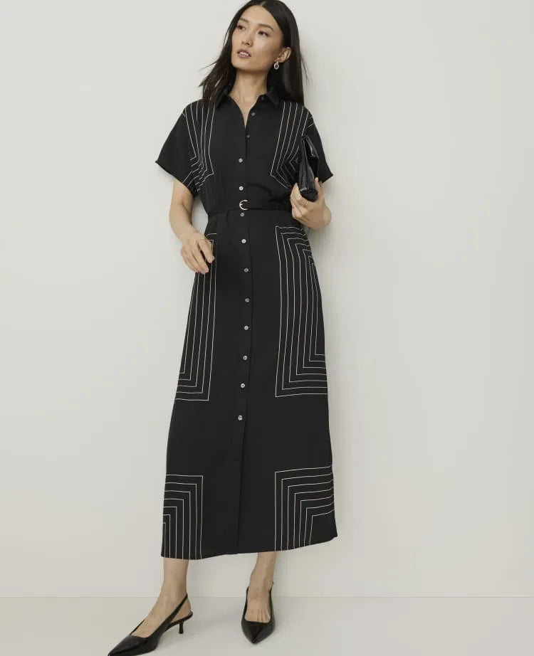 Geo Print Belted Shirtdress