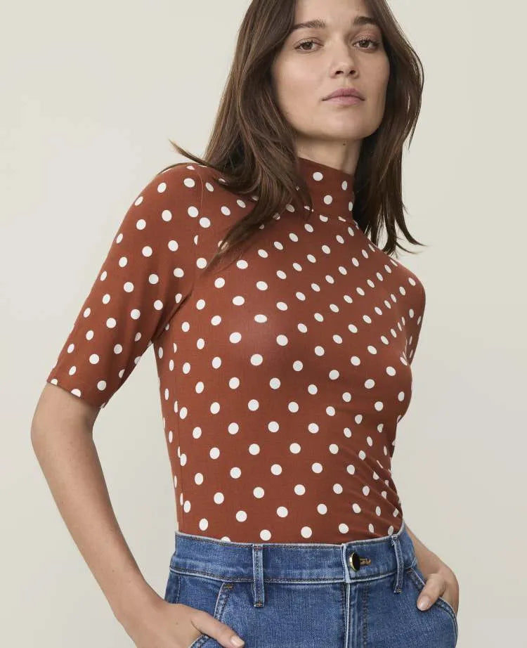 Petite Polka Dot Mock Neck Top