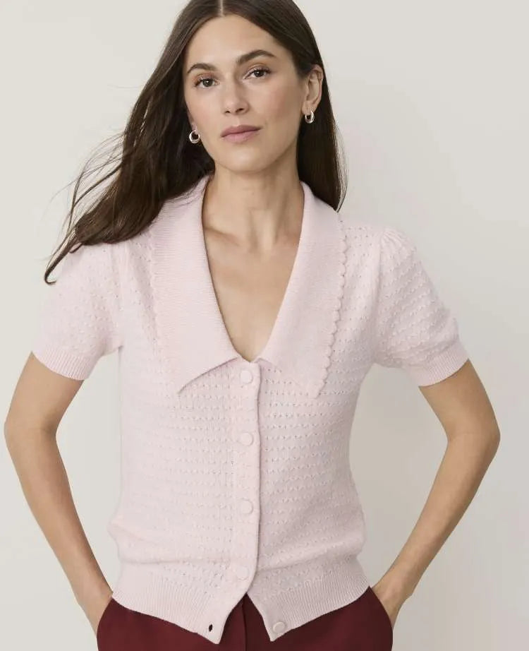 Short Sleeve  Sailor Collar Cardigan