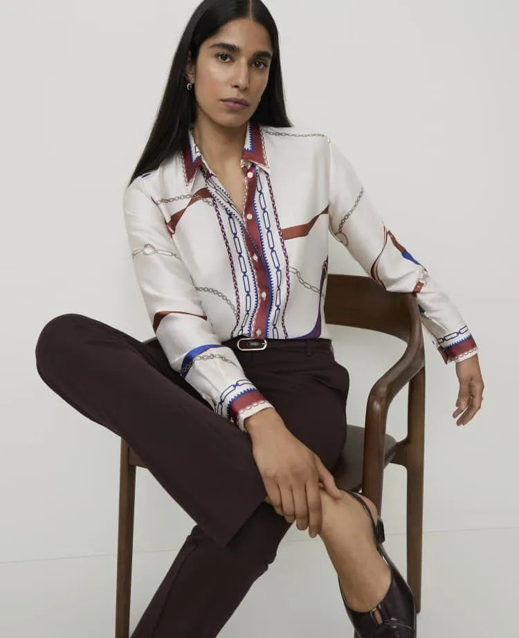 Petite Horsebit Print Modern Shirt in Satin