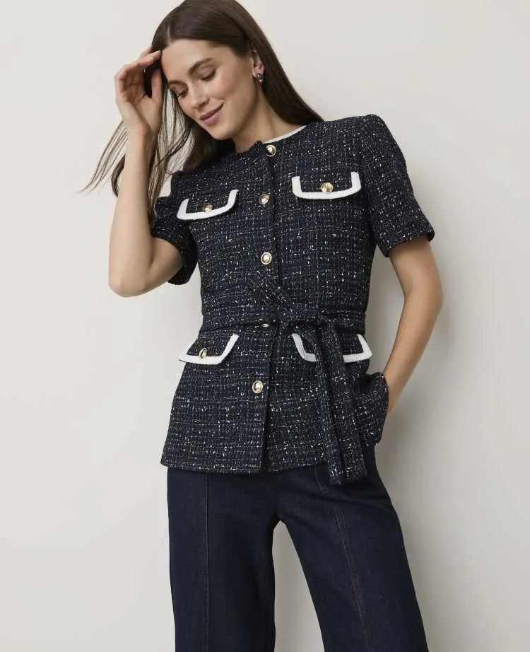 The Belted Short Sleeve Jacket in Tweed