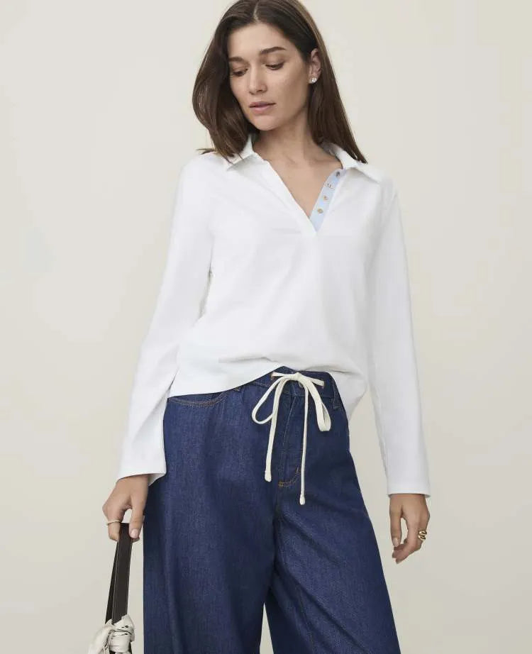 Weekend Split Neck Polo Top