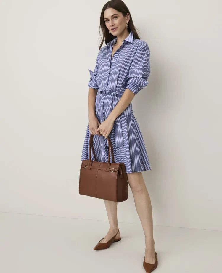 Striped Belted Collared Shirtdress