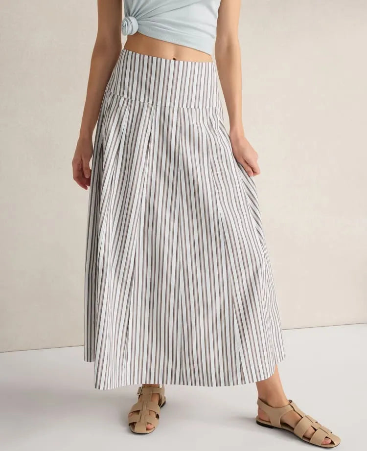 Haven Well Within Organic Cotton Poplin Stripe Drop Waist Skirt