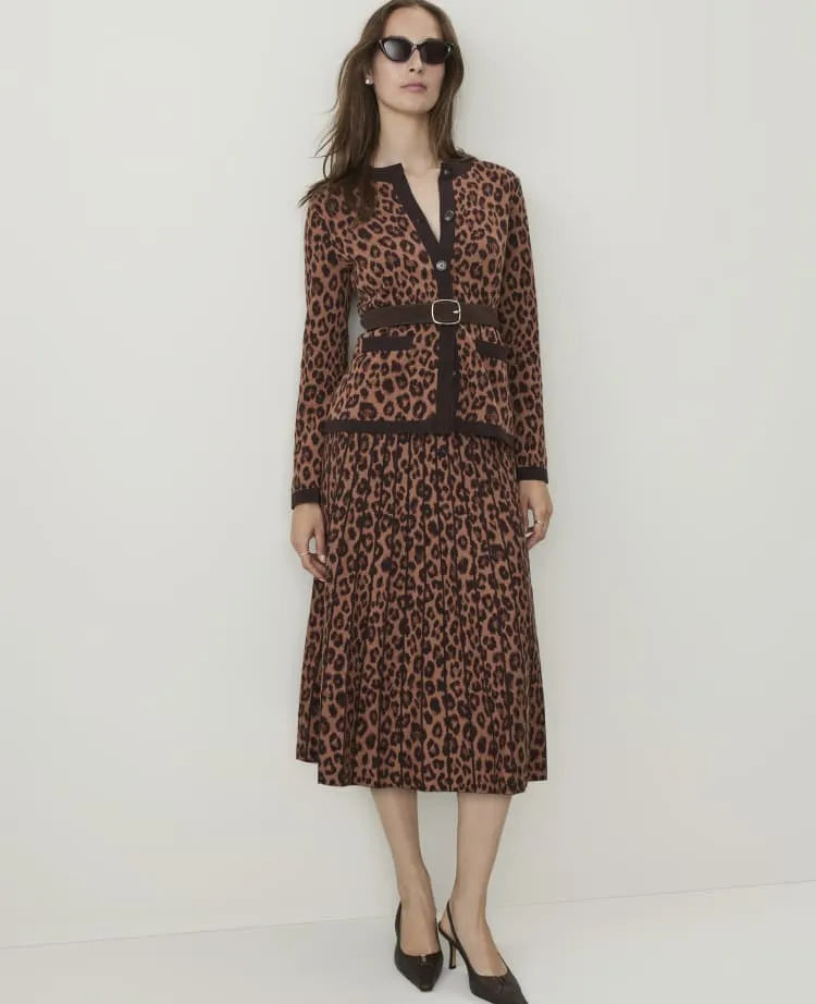 Petite Pleated Animal Print Sweater Skirt