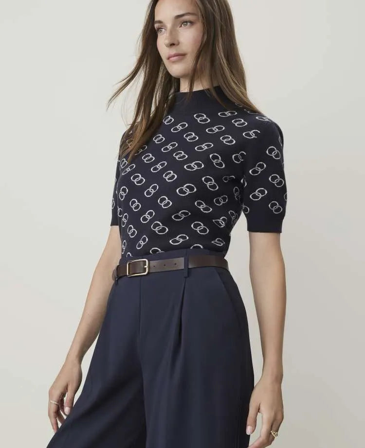 Petite Geo Print Mock Neck Modern Sweater Tee