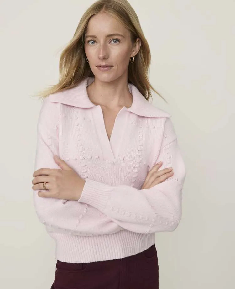 Petite Weekend Popcorn Stitch Collared Sweater