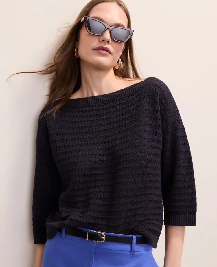 Petite Pointelle Boatneck Sweater