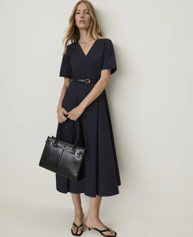 Belted V-Neck Midi Dress