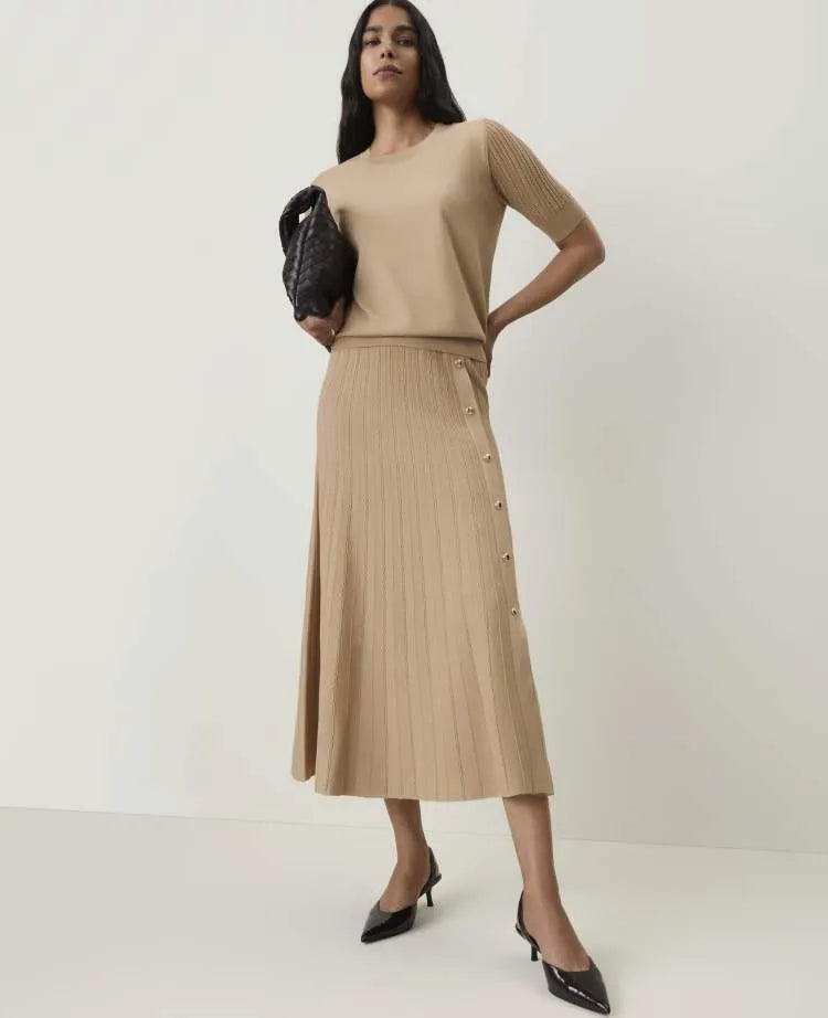 Pleated Button Midi Skirt