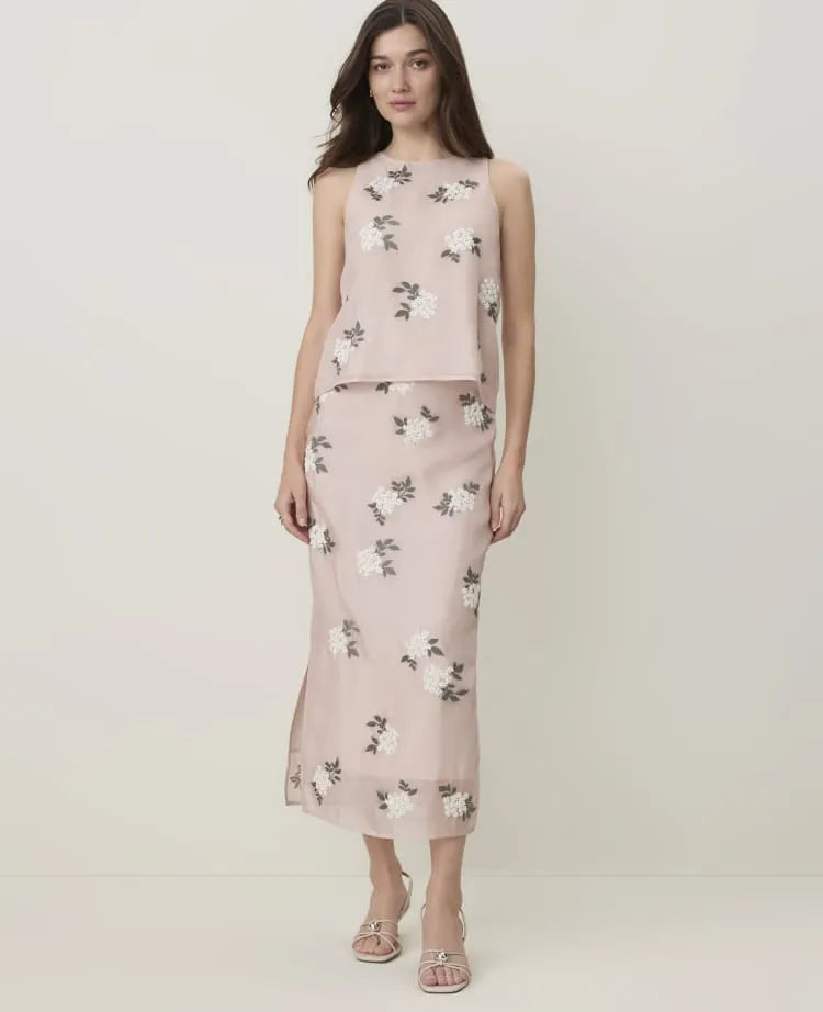 Petite Sequin Embellished Midi Skirt in Organza