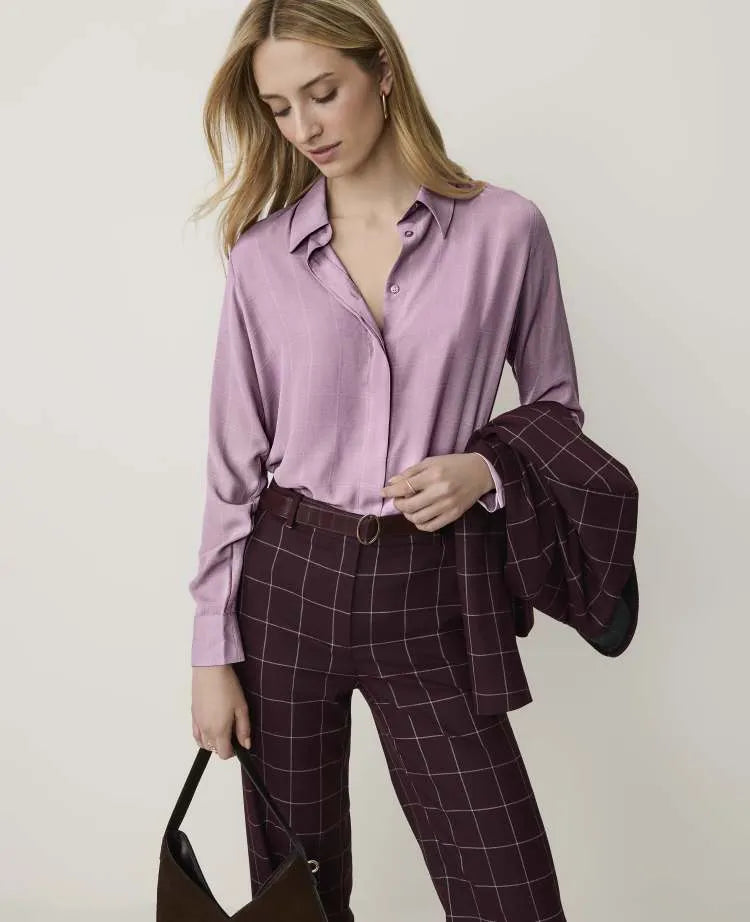 Petite Windowpane Modern Shirt in Satin