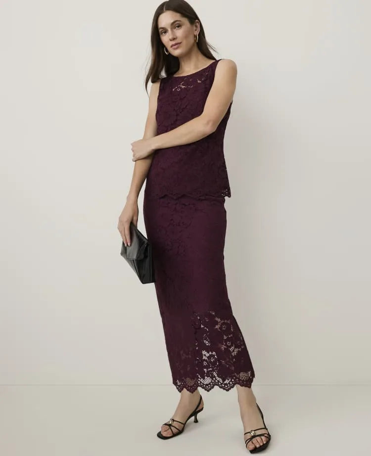Column Lace Midi Skirt