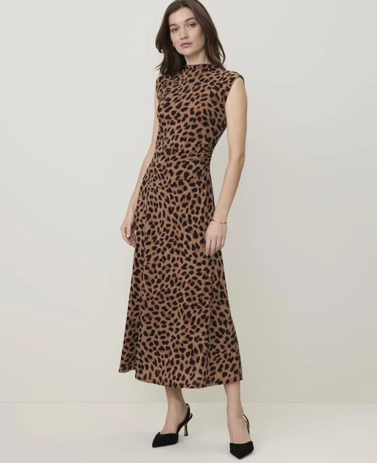 Petite Animal Print Mock Neck Midi Dress