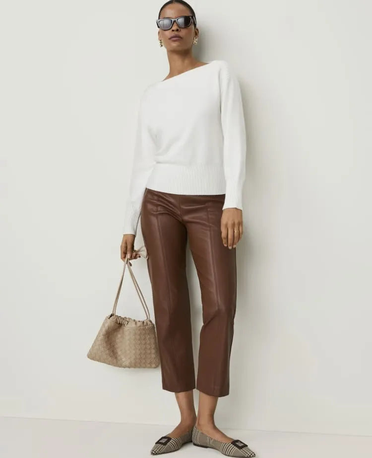 The Petite Side Zip Ankle Pant in Faux Leather