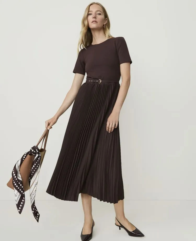 Belted Pleated Midi Dress