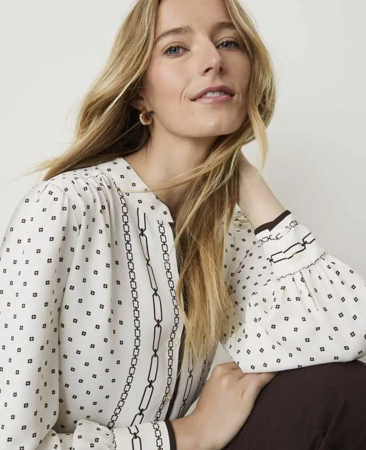 Geo Print Shirred Blouse