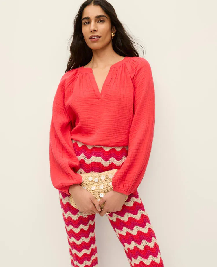 Cotton Gauze Split Neck Blouse