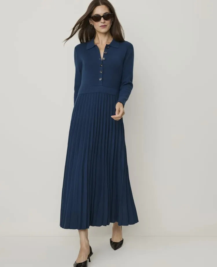 Pleated Polo Midi Dress