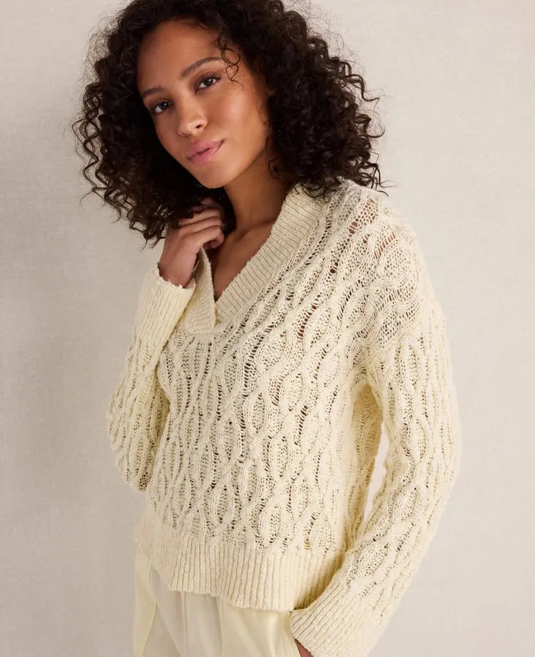 Haven Well Within Slubby Cotton Linen V-Neck Sweater