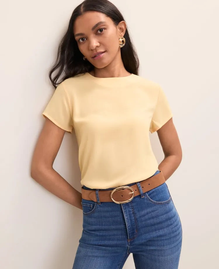 Petite Mixed Media Crew Neck Tee