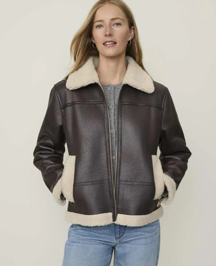 Weekend Shearling Trim Moto Jacket in Faux Leather