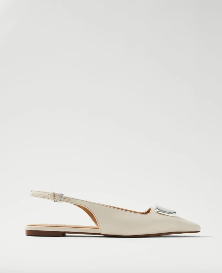 Weekend Hardware Embellished Leather Slingback Flat