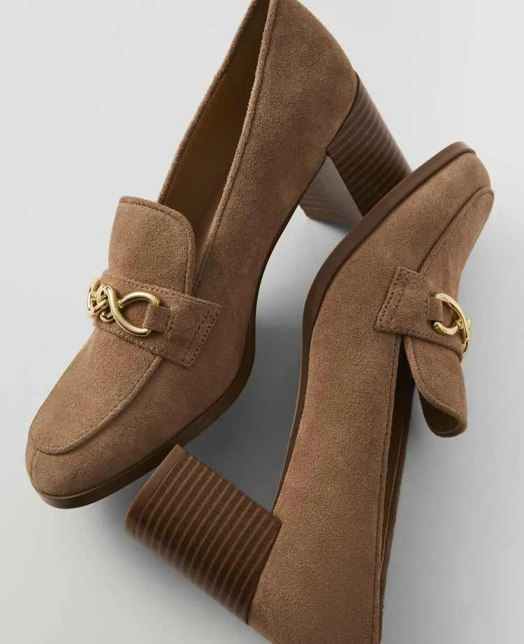 Suede Hardware Embellished Loafer Pump