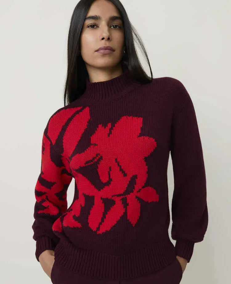 Petite Floral Mock Neck Sweater