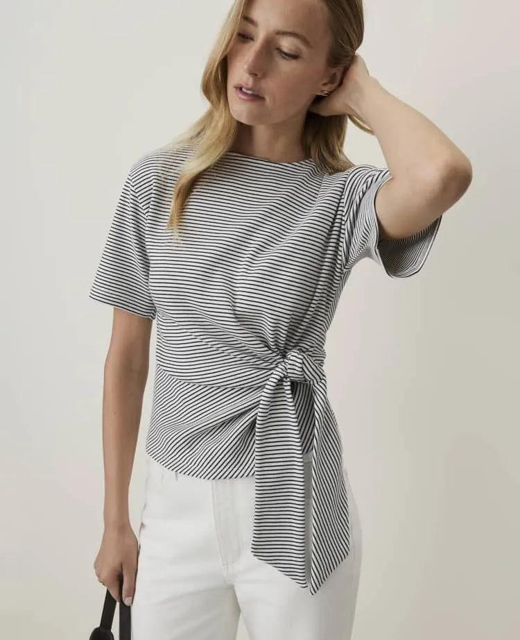 Weekend Striped Tie Waist Tee