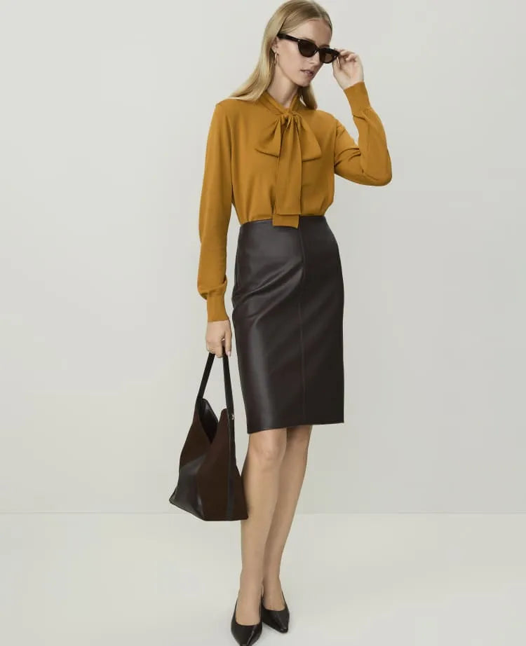 Petite Pencil Skirt in Faux Leather