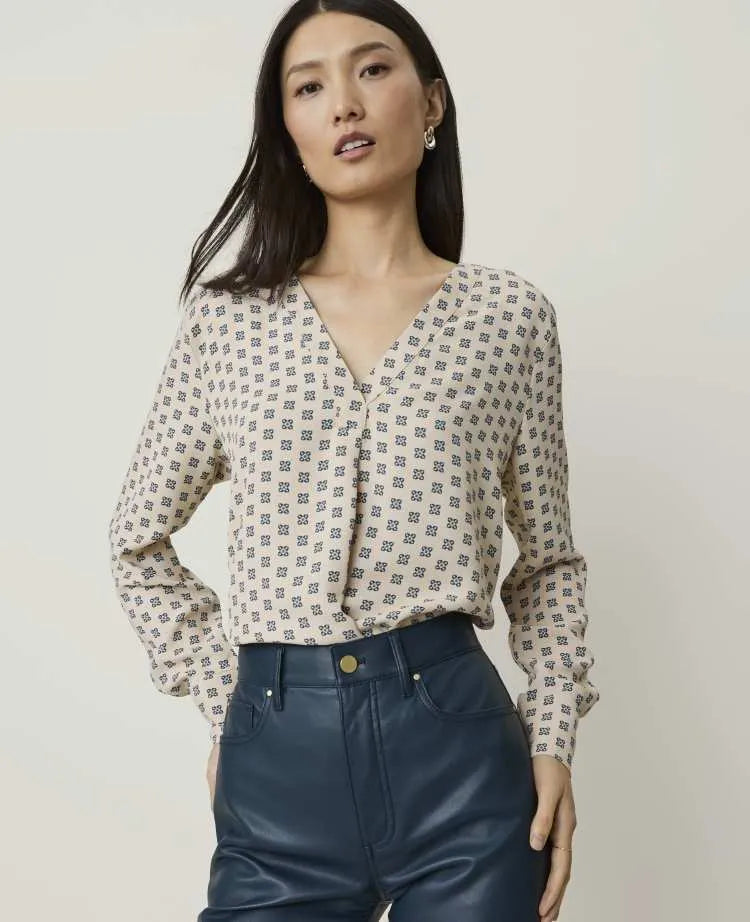 Floral Mixed Media Pleat Front Top
