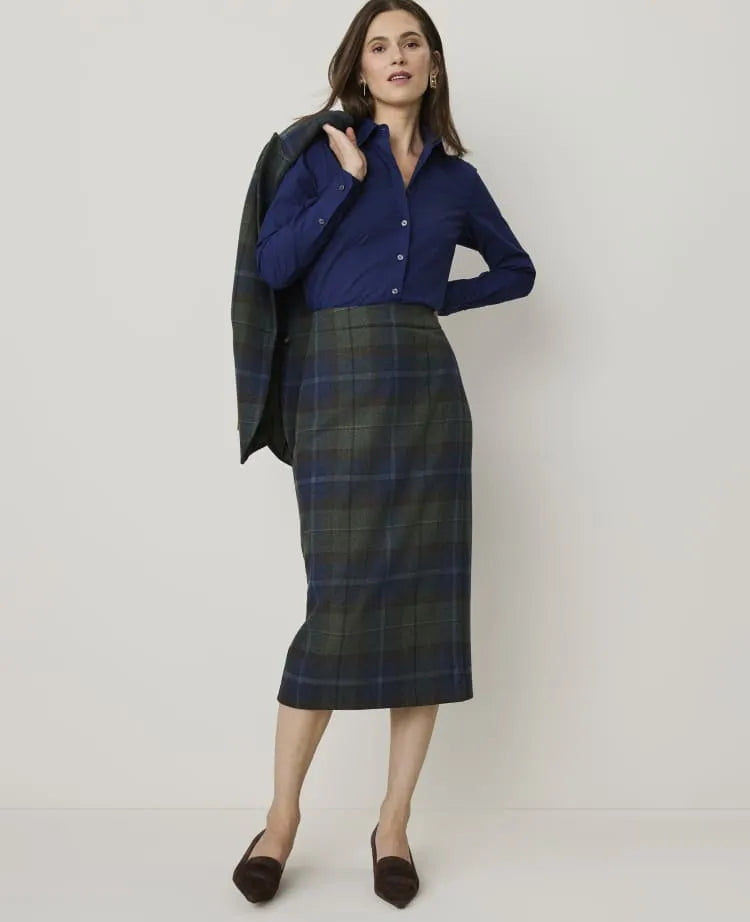 Petite Plaid Wrap Effect Midi Skirt